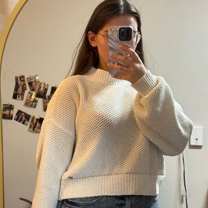 Hollister White Crew Neck Sweater with Textured Knit
